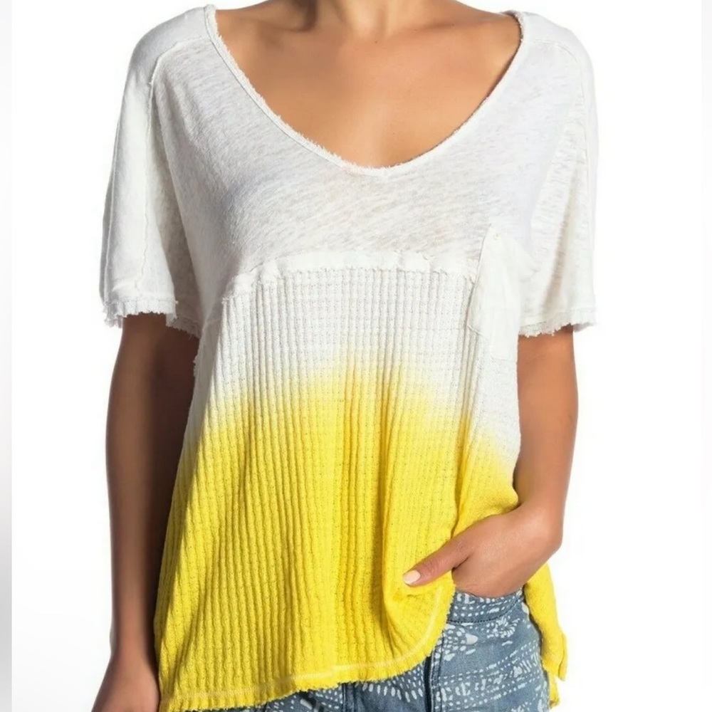 FREE PEOPLE WE THE FREE SUN DIAL WIDE V-NECK SHORT SLEEVE TEE Size XS ombré